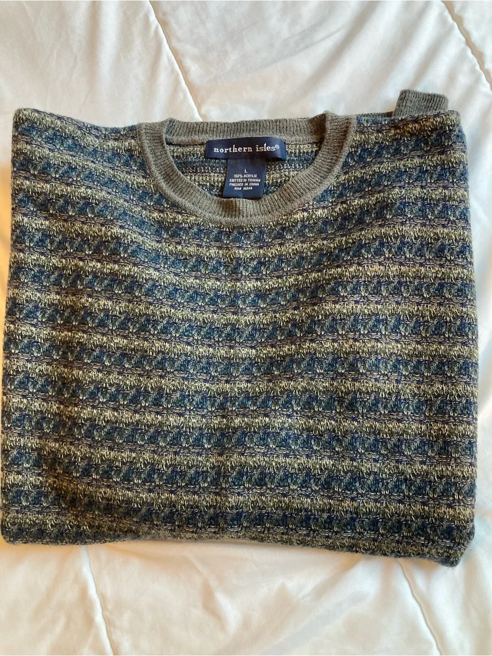 Brown & Blue Striped Crewneck Sweater - size Large
